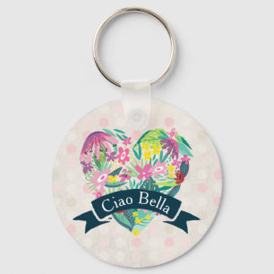 Ciao Bella Cute Floral Heart met tropische bloemen Sleutelhanger