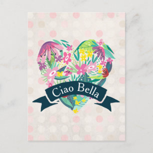 Ciao Bella Cute Floral Heart over roze cirkels Briefkaart