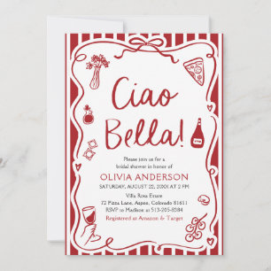 Ciao Bella Hand Getekende Italiaanse Pizza Bruidsd Kaart