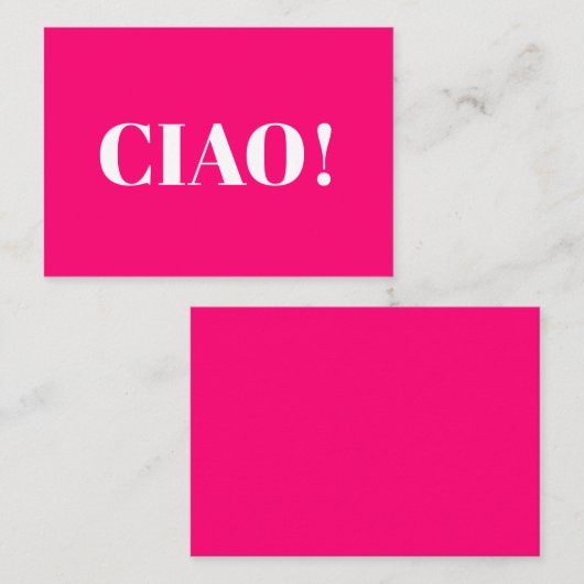 Ciao! Ciao, hallo, hi, hot-roze fuchsia witte kaar Advieskaart (Voorkant / Achterkant)