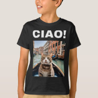 Ciao Funny Gondolier kat op een Venetiaanse gondel