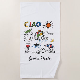 Ciao! Italiaanse Amalfi-kust Handgetekende Aangepa Strandlaken