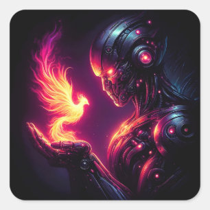 Ciber Futuristische Robot Phoenix Vuur Geest Vierkante Sticker