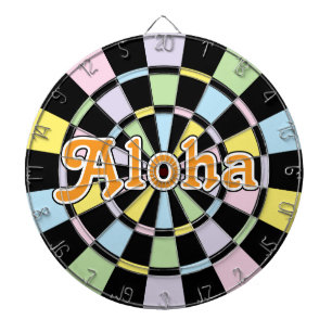 Cible De Fléchettes Aloha Texte éditable sur couleurs noires et pastel