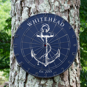 Cible De Fléchettes Ancre de monogramme nautique bleu marine