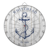 Cible De Fléchettes Ancre de monogramme nautique en bois blanc (Devant)