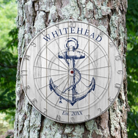Cible De Fléchettes Ancre de monogramme nautique en bois blanc