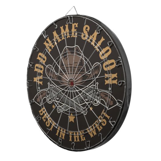 Cible De Fléchettes Antique Cowboy Guns AJOUTER NOM Old Wild West Salo (Devant droit)