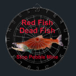Cible De Fléchettes Après Saumon - Arrêter la mine de galets<br><div class="desc">Après que le Saumon est parti, que mangerons-nous ? Une représentation d'un Saumon de saumon rouge dans sa phase de frai rouge et le texte "Poisson rouge" "Poisson mort" "Stop Pebble Mine." Je donnerai une partie importante du produit de la vente de ce produit à des organisations qui luttent contre...</div>