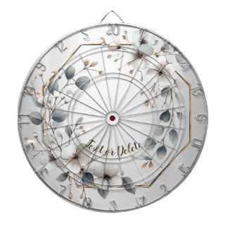 Cible De Fléchettes Aquarelle Fleurs blanches Cadre doré Argent Turquo