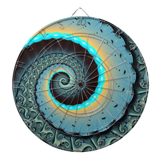 Cible De Fléchettes Art fractal spirale abstrait bleu turquoise orange (Devant)