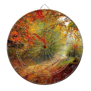 Cible De Fléchettes Autumn Leaves and Trees Covering Dirt Road