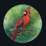 Cible de flechettes avec le Cardinal Rouge du Nor<br><div class="desc">Belle Peinture d'Oiseau Cardinal Rouge Nord Art Aquarelle Migned - Vert</div>