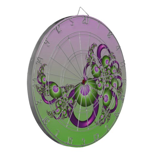 Cible De Fléchettes Beau Coeurs verts roses Moderne Abstrait Fractal (Devant gauche)