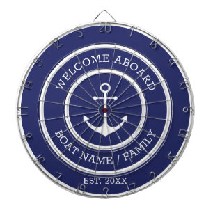 Cible De Fléchettes Bienvenue à bord bleu blanc ancre nautique personn