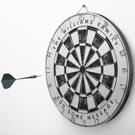 Cible De Fléchettes Black & White Marble Classic Custom Name & Message