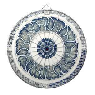 Cible De Fléchettes Blanc bleu Floral chinois rond