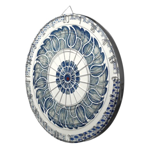 Cible De Fléchettes Blanc bleu Floral chinois rond (Devant droit)