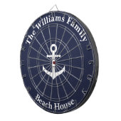 Cible De Fléchettes Bleu de minuit noir avec Ancre et texte blanc (Devant droit)