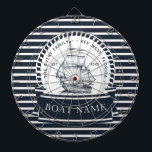 Cible De Fléchettes Bleu marin moderne Personnalisé<br><div class="desc">Nautical Personalized Boat Name design moderne. Matching products can be found in Nautical Boat Modern Collection J'ai des questions à régler.</div>