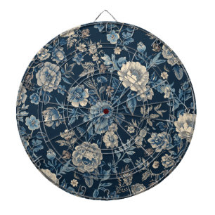 Cible De Fléchettes Bleu marine motif floral botanique vintage