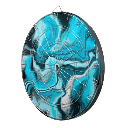 Cible De Fléchettes Bleu, noir et Marbre blanc Fluid Art (Devant droit)