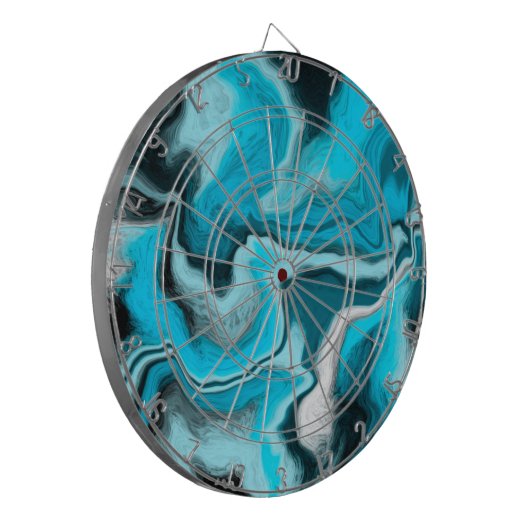 Cible De Fléchettes Bleu, noir et Marbre blanc Fluid Art (Devant gauche)