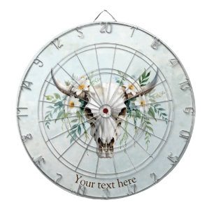 Cible De Fléchettes Boho Chic Aquarelle Florale Vache Crâne
