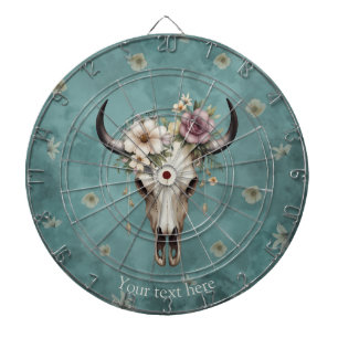 Cible De Fléchettes Boho Chic Aquarelle Florale Vache Crâne