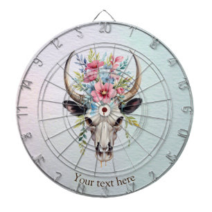 Cible De Fléchettes Boho Chic Aquarelle Florale Vache Crâne