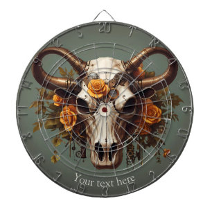 Cible De Fléchettes Boho Chic Aquarelle Steampunk Floral Vache Crâne