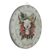 Cible De Fléchettes Boho Chic Aquarelle Tropicale Floral Vache Crâne (Devant gauche)