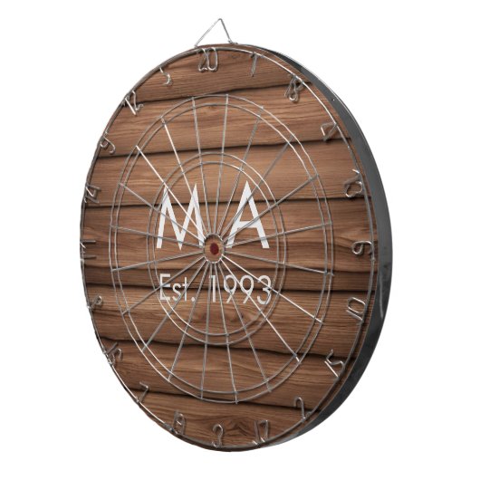 Cible De Fléchettes boho rustique Brown ajouter nom lettre année date (Devant droit)