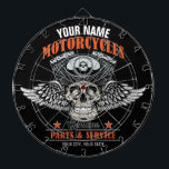 Cible De Fléchettes Boutique de moto à crâne volante personnalisée<br><div class="desc">Moto Flying Skull Speed Shop Garage design - Customisez avec votre nom ou texte personnalisé.</div>