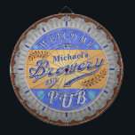 Cible De Fléchettes Brasserie Pub Personnalisé Bière Bouteille Casquet<br><div class="desc">Ce design pour votre brasserie et décor de pub est fait pour ressembler à un casquette de biberon. Il dit, "Bienvenue à [Votre nom] Brasserie & Pub." Le texte et le design ont un look triste, patiné, pour faire paraître l'image casquette bouteille un peu antique. Le design a un thème...</div>