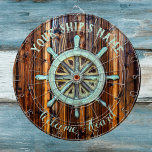 Cible De Fléchettes Capitaine Wheel<br><div class="desc">Ahoy mateys - welcome your guests aboard in style with a lovely vintage bronze captains wheel on rich oiled wood. Customize with your name and message</div>