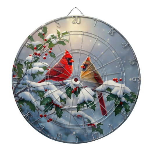 Cible De Fléchettes Cardinaux rouges et Holly en neige (Devant)