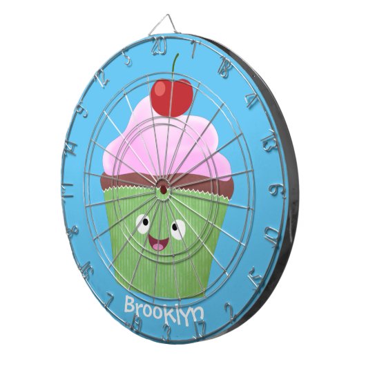 Cible De Fléchettes Caricature de cupcake joyeux (Devant droit)