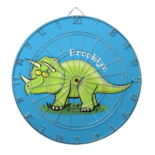 Cible De Fléchettes Caricature de dinosaure de triceratops vert mignon (Devant)