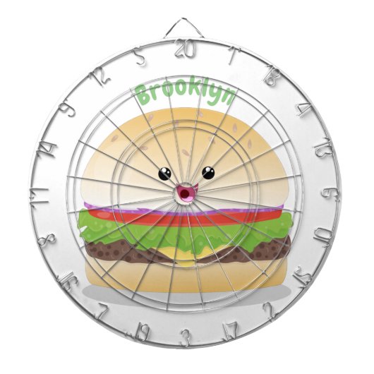 Cible De Fléchettes Caricature de hamburger kawaii joyeux (Devant)