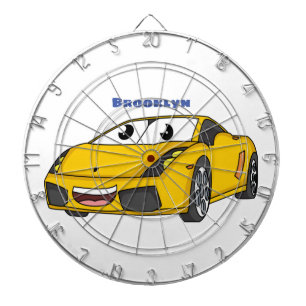 Cible De Fléchettes Caricature de voiture sport jaune joyeux