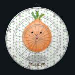 Cible De Fléchettes Caricature vert oignon brun joli<br><div class="desc">Ce joli design présente notre joyeux oignon marron sautillant dans le style d'illustration de dessin animé, et vous apporte un peu de légume d'été amusant.</div>