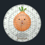 Cible De Fléchettes Caricature vert oignon brun joli<br><div class="desc">Ce joli design présente notre joyeux oignon marron sautillant dans le style d'illustration de dessin animé, et vous apporte un peu de légume d'été amusant.</div>