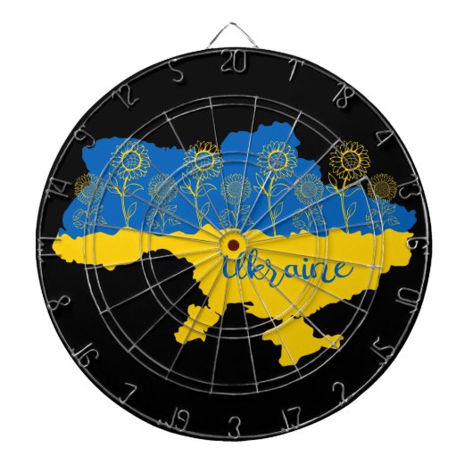Cible De Fléchettes Carte de l'Ukraine avec tournesol et drapeau ukrai (Devant)