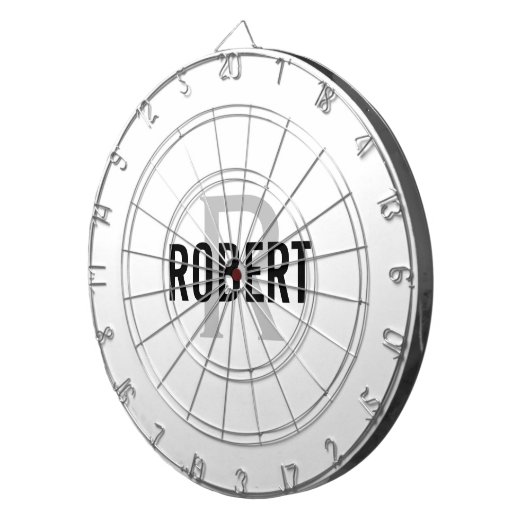 Cible De Fléchettes Carte de nom monogramme gris blanc moderne (Devant droit)