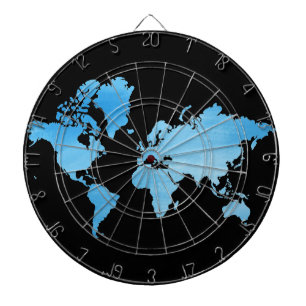Cible De Fléchettes Carte du monde bleue minimale Art à l'aquarelle