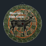 Cible De Fléchettes Caverne d'homme de chasseur de cerfs communs de<br><div class="desc">Cette cible orientée de chasse a une image des cerfs communs/de renne qui est brun avec de grands andouillers. Elle a également un motif vert et brun de camo et des nuances alternatives d'orange. C'est un grand panneau de jeu pour des outdoorsmen, des chasseurs et des hommes avec les cavernes...</div>