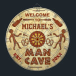 Cible De Fléchettes Caverne drôle d'homme avec votre coutume nommée<br><div class="desc">Créez votre propre cible humoristique et faite sur commande "de caverne d'homme" utilisant ce modèle facile. Fait pour ressembler au mur d'une caverne, la cible a les dessins primitifs des hommes jetant des dards, d'un panneau de dard, de deux battes de baseball, de deux bretzels, de bouteilles à bière de...</div>