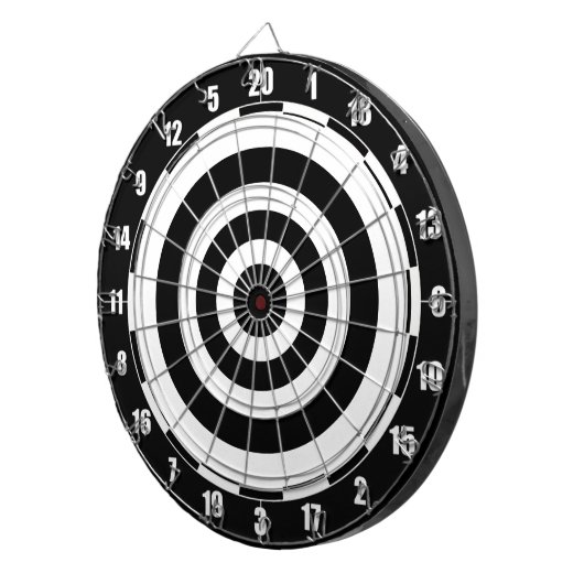 Cible De Fléchettes Cercles Abstraits en noir et blanc (Devant droit)