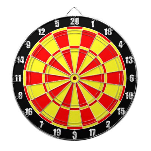 Cible De Fléchettes Cercles en rouge et jaune sur fond noir (Devant)